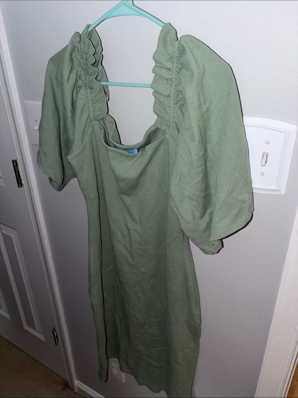 ANTONIO MELANI Sage Green Puff-Sleeve Mini Dress
